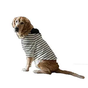 Ruse. Pet Clothes White/Navy Striped Full Sleeves with Drawstring Dog Jumper Hoodie Autumn Winter Apparel for Dog./Large (Full Grown Desi/Stray, Doberman etc.)