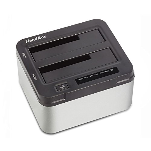 HandAcc USB 3.0 Offline Klon Docking Station mit 2 Einschüben, optimiert für HDD / SSD Festplatte, 2,5" und 3,5", 2,5 und 3,5 Zoll (SATA I / II / III), inklusive USB 3.0 Kabel und 12V 4A Netzteil, unterstätzt 2x 6TB