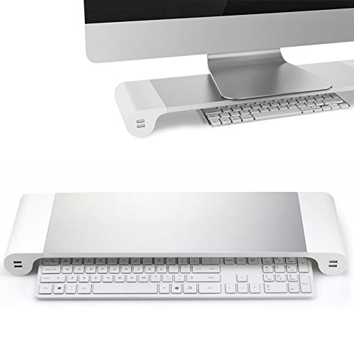 FSDUALWIN Alumium Laptop der Monitor Ständer Spacebar Speicher mit Keyboard Storage Schreibtischregal Steharbeitsplatz 4 USB Ports für PC,Laptop,Computer, Apple,Imac