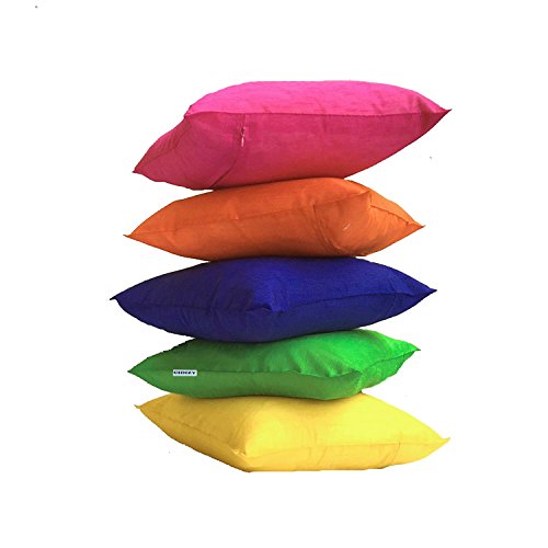 CIDIZY Dupion Silk Plain Multicolour Cushion Cover (16x16-inch) - Set of 5