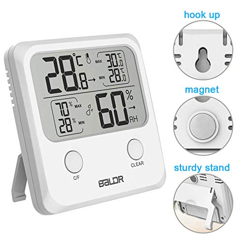 SINZON Thermomètre/Hygromètre Intérieur, Température Humidité Numérique Électronique,℃/℉Commutable, Mémoire de Max/Min, Indication du Niveau de Confort,3 Façons d'utiliser pour Maison -Blanc