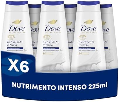Dove Bagnoschiuma Nutrimento Intenso, Bagnodoccia Idratante, Formula Delicata sul Microbioma della Pelle, con Agenti Idratanti Vegetali, Senza Solfati SLES, Bagnodoccia Uomo e Donna, 6 Pezzi da 225 ml