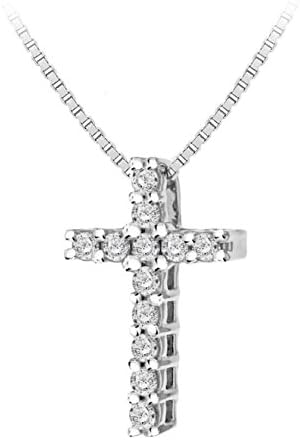 Pave Prive Women's 9ct White Gold Round White 0.2ct Diamonds Square Cross Shape Pendant Necklace of Length 45cm