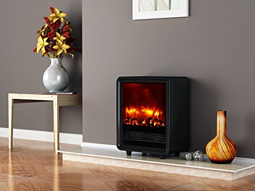 CrownFlame EF63B-B, Farbe schwarz, 12 Zoll tragbare Mini-Kamin-Heizung, umweltfreundliches, effizientes Heizelement, 2000W