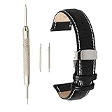 FERZA Home Uhrenarmband Lederband Ersatz Schnellverschluss Deployment Buckle für Männer und Frauen (Color : Black White, Size : 16mm)