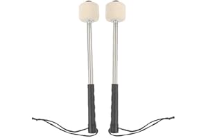 CUCUFA 2Pcs Bass Drum Mallet Felt Head Percussion Mallets Timpani Sticks Drum Sticks with Stainless Steel Handle,White