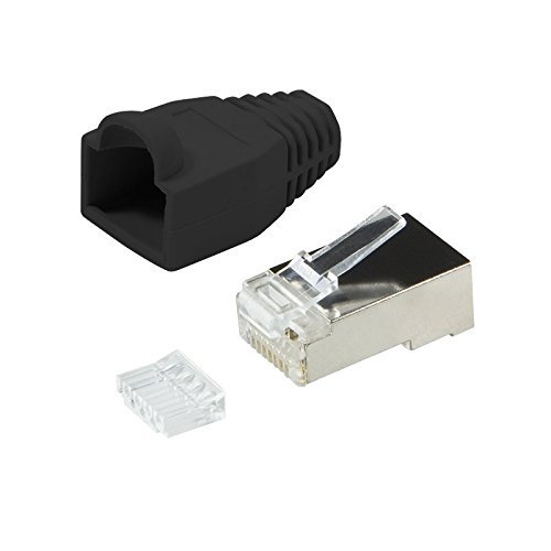 BIGtec 10 x RJ45 Stecker CAT.5e schwarz / Stecker + Tülle + Knickschutz / CAT5 Crimp Stecker , RJ45 Steckverbinder für Patchkabel , geschirmter RJ45 Stecker
