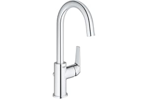 GROHE Start Flow, Waschtischarmatur hoch, wassersparend (Wasserhahn für das Bad, Badarmatur mit Zugstangen Ablauf, 31cm hoch, einfache Installation am Waschbecken), chrom, 23811000