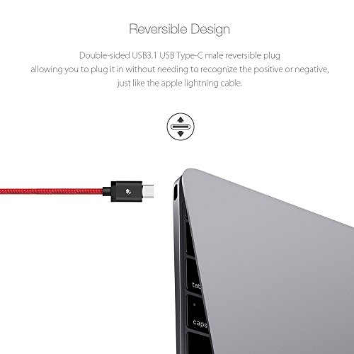 USB C Kabel, BlitzWolf 2M Nylon Typ C Datenkabel Doppelseitig für Nexus 5X 6P, OnePlus 2, Nokia N1, Xiaomi 4C, Zuk Z1, Apple Macbook(Rot) - 6