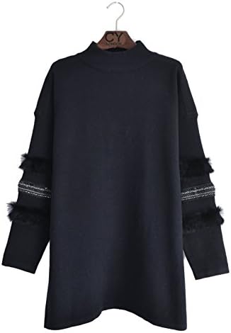 Tassel sequin embellished fur sleeves knitted jumper black grey color