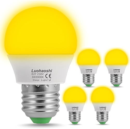 4 Pack Luohaoshi G45 Yellow 3W Globe Golf Ball LED Bulbs, E27 Edison Screw Energy Saving Light, 2000K, 25W Halogen Bulbs Equivalent, 250 Lumens, Sleep Lights