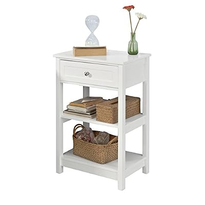 SoBuy® FBT46-W Table de Chevet Bout de Canapé Table d'Appoint avec 1 tiroir et 2 étagères de Rangement - Blanc