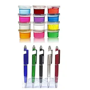 IMTION 2 in 1 ( 2 pcs Crystal Slime Jelly + 1 Pcs 3 in 1 Stylus Pen with Mobile Stand Holder, Writing Pen, Screen Wipe for mobiles