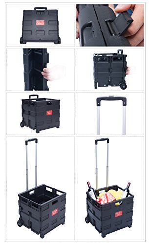 DXP Transport Trolley klappbar bis 35kg Einkaufstrolley Einkaufswagen Klappbox Transportwagen Shopping Trolley Faltbox Aluminium Kunststoff Schwarz WS-01 - 6