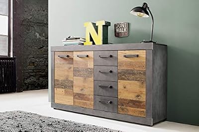 Maisonnerie IndyGD:KO.GraphitGrauMatera, FR.Old Wood, Abs.Graphit Grau Matera-NB,Kommode Armoire à Chaussures avec Beaucoup d'espace de Rangement, Gris/Graphite, 151 x 86 x 161 cm