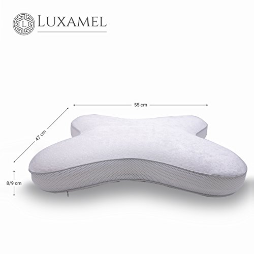 Bauchschläferkissen von Luxamel Seitenkippschläferkissen Orthopädisches &ergonomisches Kopfkissen / Viscoelastischer Schaum / Bauchschläfer sowie Seitenschläfer /allergiker-freundlich / 55x47x8/9cm - 4
