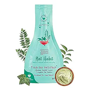 Nat Habit Tri-Leaf FRESH Hair Mask (NutriMask) | Hairfall Control & Hair Smoothening | Dry, Frizzy Hair Treatment | Ayurvedic, Herbal | 17 Herbs Heat Soaked | Neem, Hibiscus, Curry, Castor, Coconut