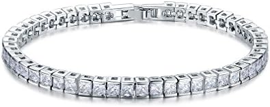Waterlucy Silver Tone Princess Cubic Zirconia Diamond Tennis Bracelet for Women