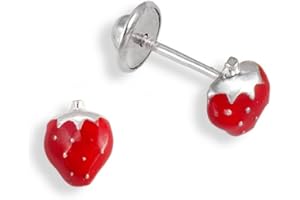 Turmalina - Pendientes bebe niña fresa de Plata de Ley 925, pendientes con motivo de fresa, tamaño de 5 x 6, de la marca de joyería Turmalina by Martina