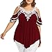 Produktbild Qmber Damen Shirts Tees Tops Oberteile Oversize Pullover Sweatshirts Pulli Hoodie Elegant Hemden Langarm Blusen Tuniken, Große Größe Spitze Applique Kalte Schulter XL,Rot5