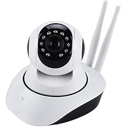 New Wireless Dual Antenna Rotating WiFi Indoor Security CCTV Camera Pan Tilt Zoom Technology-White