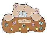 3-D Kindergarderobe - Teddy Bär Forever Friends - mit 4 Kleiderhaken Moosgummi - Garderobenhaken Wandhaken Kinder Garderobe Kind Wandgarderobe Haken / Kinderzimmer Teddybär Mädchen Jungen
