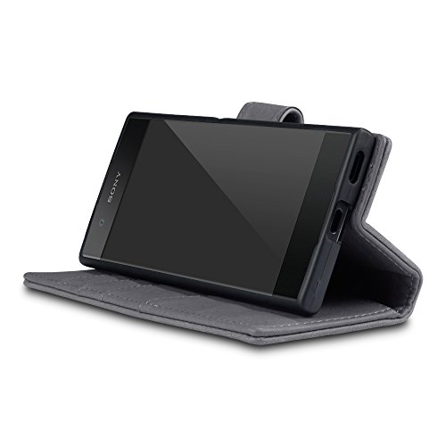 Sony Xperia XA1 Funda Cartera de aut ntico cuero tapa delantera con billetera para tarjetas adaptable en posicion horizontal - Grey reviews Sony Xperia XA1 Funda Cartera de aut ntico cuero tapa delantera con billetera para tarjetas adaptable en posicion horizontal - Grey