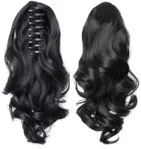 Pema Hair Extensions And Wigs Ponytails Hairpiece Wavy Claw Clip Ponytail Hair Extensions 22 inch (180g, Black)