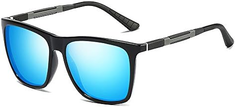 VeBrellen Polarised Mens Wayfarer Sunglasses Al-Mg Frame Night Driving Glasses VS001 (Black Frame Blue Lens)