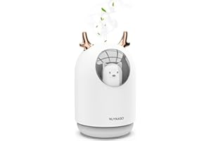 nuyikaso Umidificatore Ambiente Bambini Ultrasuoni con Luce 7 Colori LED Silenzioso Protezione per Basso Livello Dell'acqua Spegnimento Automatico USB 300ml
