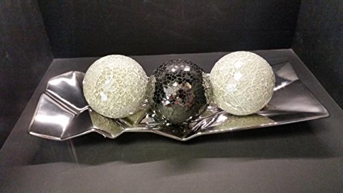 Funky de cerámica cromado ángulo bandeja con 3 bolas de cristal en mosaico (2 x Blanco Perla & 1 x Espejo Negro