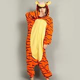 iDream Tier Cosplay Kostüme Tierkostüme Erwachsene Pyjamas Kostüm Pyjamas Schlafanzug Nachtwäsche Kostüm Cosplay Tier kleid Tier Cosplay Anime Damen und Herren gut Geschenk für Kinder und Erwachsene in Weihnachten Halloween Fasching Kinderparty Karneval (Tiger, S/(Ihre Höhe: 148-160cm))