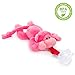 Produktbild BabyHuggle Pinkes Affen-Schmusetier Schnuller | Softes Kuscheltier an abnehmbarem Baby Silikon-Sauger mit Clip-Band & Quietsche-Ton. Beißring-Halterung. Sicher & beruhigend Geschenk-Idee Geburt. Mädchen & Jungen