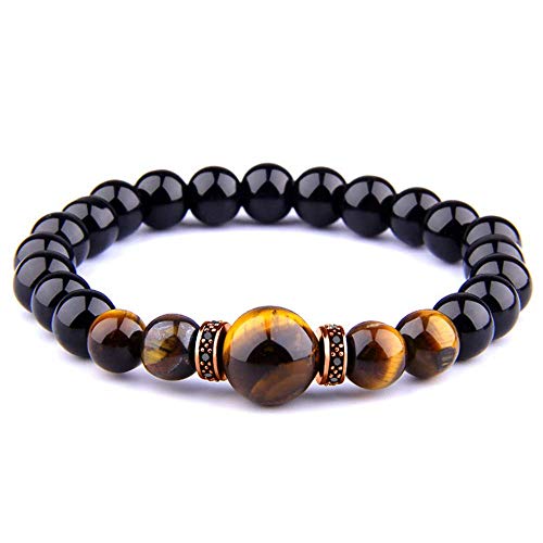 Bracelet Fashion Véritables Pierres Naturelles Oeil de Tigre 8 mm et 12 mm Femme & Homme Marque Française avec Pochette Coton de Protection (Dimension, 21)