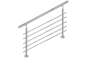 Aufun Corrimano in acciaio inox, 80 cm, ringhiere per scale interne ed esterne con 2 pali per scale, parapetto, balcone (80 cm, 5 barre trasversali)