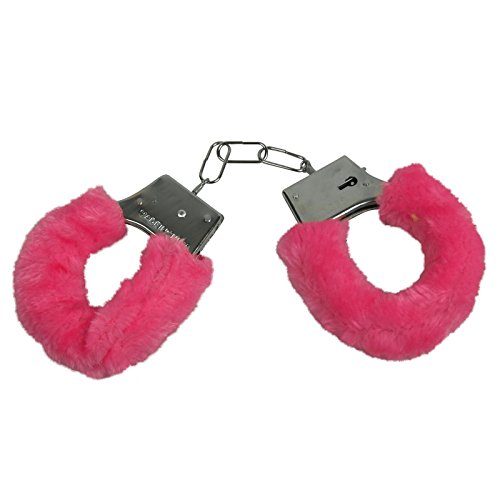 Handschellen Handfesseln Plüsch Scherzartikel Plüschhandschellen Hand Schellen – Mit Sicherheitshebel und 2 Schlüsseln – (rosa) - 2