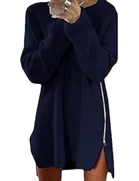 Scothen Damen Frauen Casual Solide Langearm Reißverschluss Sexy Cardigan Pullover Lang Strickpulli Oversize Rundhals...