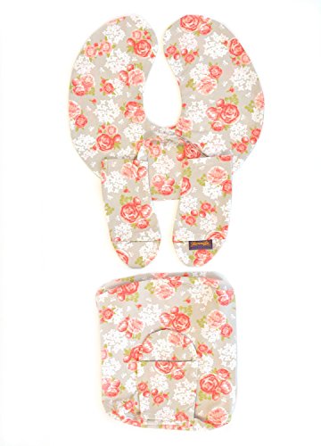 Glorious Lou Bezüge-Set für Kissen und Gurte Maxi-Cosi Pebble - 100% Bio-Baumwolle - Kollektion Peach Poppies - Lachsrosa Blumen