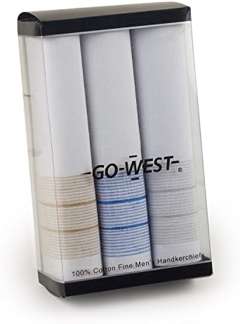 Go West Cotton Men Handkerchiefs Box Set, Pack of 3, White