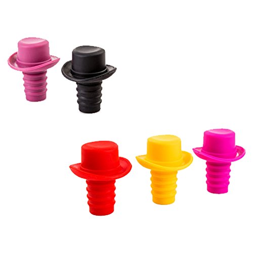 Preisvergleich Produktbild RotSale® 5x Silikon Universell Stöpsel für Flaschen Saftflasche Flaschenstopfen Flaschendeckel Flaschenverschluss Kork Strohhut in Schwarz Rot Rosa Gelb Weinrot