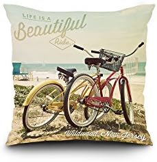 Wildwood, New Jersey - Life is a Beautiful Ride - Beach Cruisers (20x20 Spun Polyester Pillow Case, White Border)