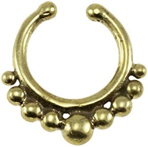 Brass Tribal Beads Design Fake Septum Ring - 7mm (0.3") Inner Hoop with Adjustable Opening - Street Habit Jewelry