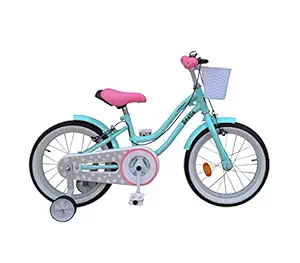 Beetle Bubblegum 16T Kids??Bike, 10? Frame, Turquoise Blue, Single Speed Steel Frame Bike with Support Wheels & Front Basket, Ideal for 5-7 Years, Height 3-4 feet