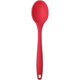 Silikon Servis ve Yemek Hazırlama Kaşığı, Yumuşak U&ccedil;, Komple Silikon, 27 cm, Kırmızı Kaşık, Yanmaz Yapışmaz, Tencere &Ccedil;izmez, 