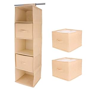 FAMLOVE Hängeregal Kleiderschrank 5 Fächer mit 2 Schubladen hängender