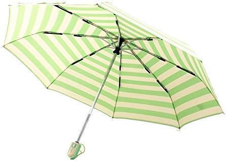 Beatiful Green and White Stripes Pattern Automatic Folding Compact Travel Umbrella