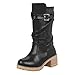 Produktbild ODJOY-FAN Mode Mittleres Rohr DamenstiefelRunder Kopf Gürtel Schnalle Leder Martin Stiefel Keile Booties Mitte Tube Martin Schuhe Schnalle Gurt Boot Casual Kurz Stiefel (Schwarz,42)