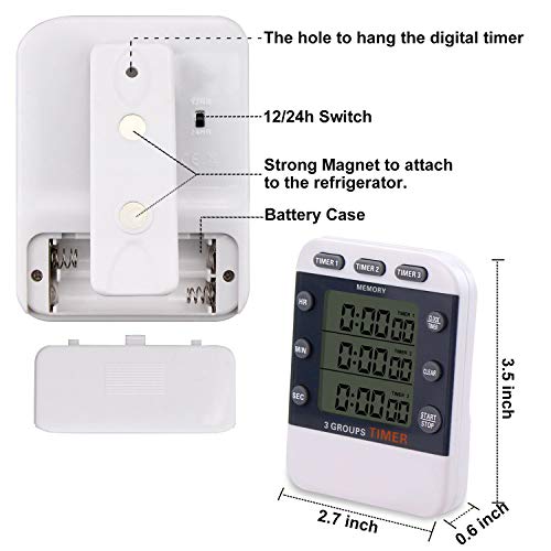 CEEBON Digital-Timer bis 100 Stunden, 3-in-1-Funktion mit Timer, Stoppuhr und Uhrzeit, großes LCD-Display, lauter Alarm und Magnethalterung - 4