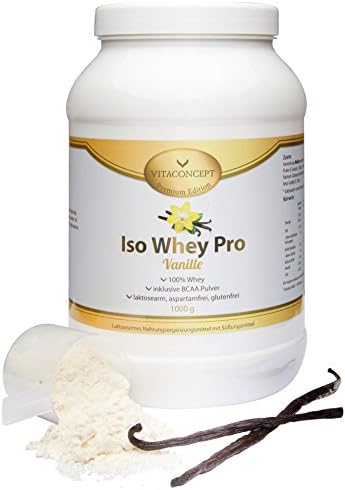 ISO Whey Pro Vanilla * 1000g – Protein – Laktosearm Aspartame Free Gluten Free Fat Burning/Weight Loss &amp; Muscle Building BCAA * Fatburner incl. measuring spoon included – Protein Made in Germany – Vitacon CEPT
