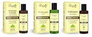 Luster Rosemary & Henna | Tea Tree & Neem | Bhringraj Hair Oil | Combo | Control Hair Fall | Enriched With Natural Extracts | All Hair Types | Paraben & Mineral Oil Free -110ml (Pack of 3)